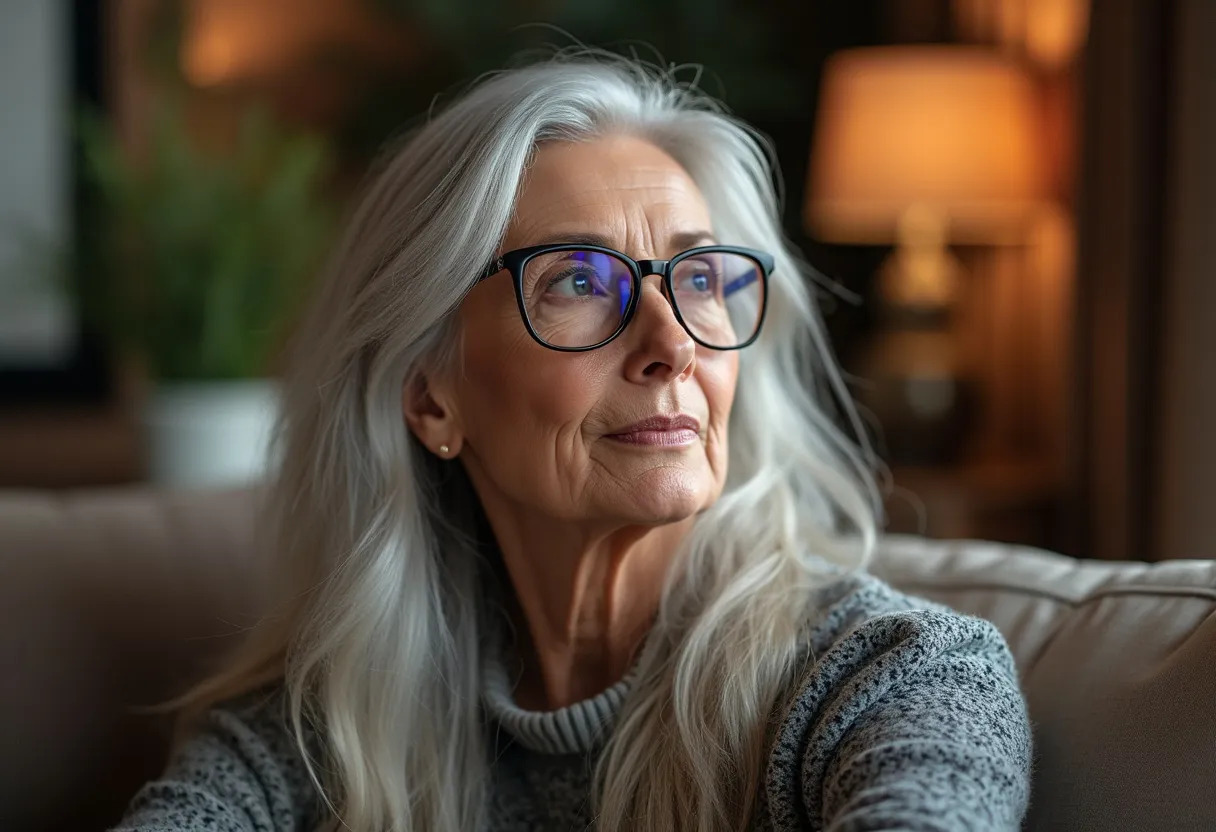 femme 60 ans lunettes coiffure